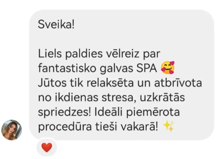 Klientes pateicība par galvas SPA procedūru